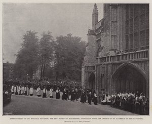 Inhuldiging van Dr Randall Davidson, de nieuwe bisschop van Winchester, processie van de kerk van St Lawrence naar de kathedraal