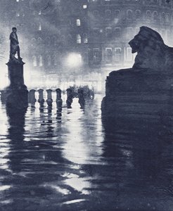 Avondschaduwen op Trafalgar Square, Londen