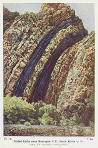 Gevouwen rotsen bij Montague, CP, Zuid-Afrika