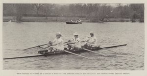 Van Oxford naar Putney in 13 uur en 59 minuten, Mr Spencer Gollan, Tom Sullivan en George Towns vertrekken uit Henley door English Photographer