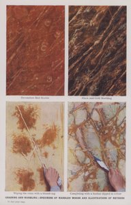 Vergruizing en marmering, voorbeelden van gemarmerd hout en illustraties van methoden (kleurenfoto)