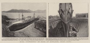HMS Powerful in dok in Kowloon, Hong Kong