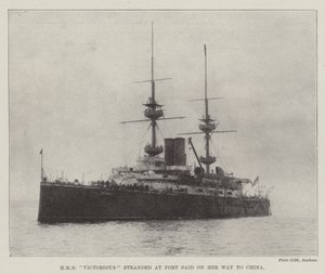 HMS Victorious gestrand in Port Said op weg naar China