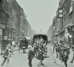 Hatton Garden: kijkend naar het noorden vanaf Holborn Circus, Londen, 1895