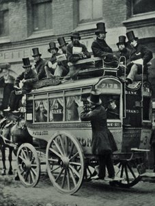 Paard-en-wagen omnibus van London Bridge Railway met passagiers, 1880 door English Photographer