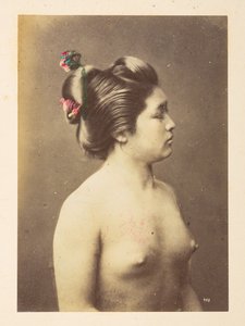 [Japanse] Meisjes baden, Halflang zijprofielportret van een naakte jonge vrouw