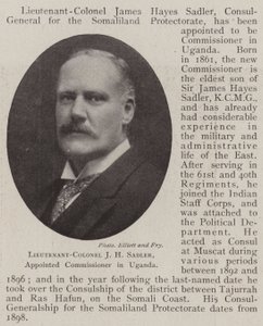 Luitenant-kolonel J H Sadler, benoemd tot commissaris in Oeganda