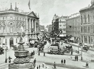 London Pavilion, Piccadilly Circus, Westminster: oostwaarts, 1896 door English Photographer