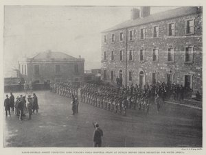 Generaal-majoor Gosset inspecteert het veldhospitaalpersoneel van Lord Iveagh in Dublin voor hun vertrek naar Zuid-Afrika door English Photographer