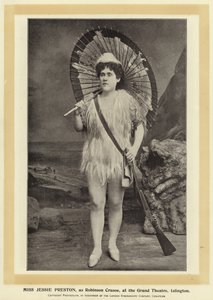 Miss Jessie Preston als Robinson Crusoe in het Grand Theatre, Islington