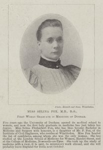 Miss Selina Fox, MB, BS, eerste vrouwelijke afgestudeerde in de geneeskunde van Durham