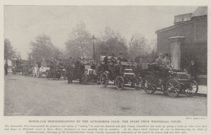 Motorautodemonstraties door de Automobielclub, de Start vanaf Whitehall Court