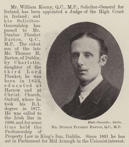 Mr Dunbar Plunket Barton, QC, MP door English Photographer