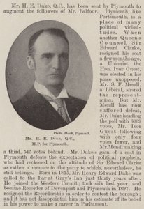 De heer H E Duke, QC, MP voor Plymouth door English Photographer