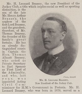 Mr H Leonard Brassey, nieuwe president van de Jockey Club door English Photographer