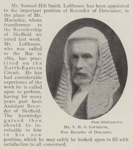 Mr S H S Lofthouse, nieuwe recorder van Doncaster