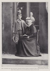 Mevrouw Gladstone en haar kleinzoon, William Glynne Charles Gladstone, erfgenaam van de Hawarden-landgoederen door English Photographer