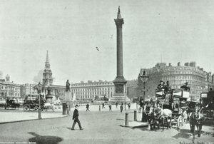 Nelsons Column, Trafalgar Square, Westminster: noordwestwaarts vanaf Cockspur Street, 1898