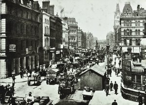 New Bridge Street, kijkend naar Ludgate Circus, City of London, 1890