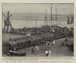 Op naar het front, het Manchester Regiment dat in Durban aan boord gaat