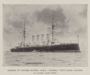 Op weg naar Chinese wateren, HMS Diadem, tweeschroefkruiser, 1e klasse, 11.000 ton