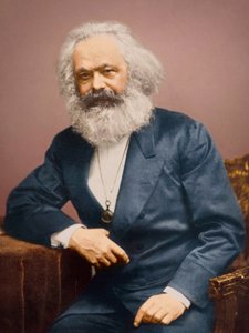 Portret van Karl Marx in een blauw pak