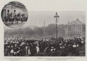 Overhandiging van Kleuren aan de 3e Scots Guards door Koning Edward VII op de Horse Guards Parade op 24 mei door English Photographer