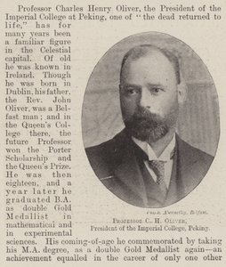 Professor C H Oliver, president van het Imperial College, Peking door English Photographer