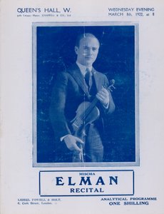 Programma voor Mischa Elman Recital, Queens Hall, op 8 maart 1922 door English Photographer