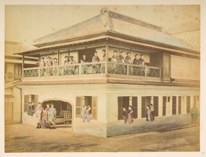 Prostituees in het Shinpuro-bordeel, Takashima-cho, Yokohama, Fotograaf: Stillfried, Raimund von Lucas Collectie: Fotografisch verslag van de wereldreis van Charles James en Morton P, Lucas door English Photographer