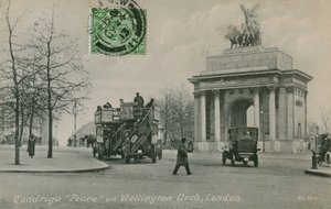 Quadriga Vrede op Wellington Arch in Londen. Ansichtkaart verzonden in 1913