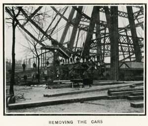 Het Grote Wiel verwijderen in Earls Court, Londen; het verwijderen van de wagens; uit The Sphere, 13 april 1907 door English Photographer
