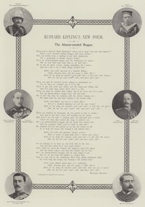 Rudyard Kiplings nieuw gedicht, The Absent-minded Beggar door English Photographer