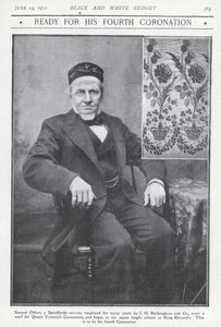 Samuel Oldart, wever uit Spitalfields, Londen, die een sjaal weefde voor de kroning van koningin Victoria door English Photographer