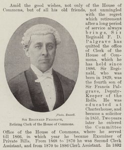 Sir Reginald Palgrave, aftredend griffier van het Lagerhuis door English Photographer