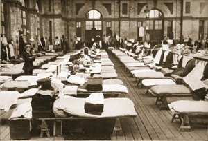 Slaapaccommodatie: De Kleine Zaal, Alexandra Palace, illustratie uit Duitse Gevangenen in Groot-Brittannië