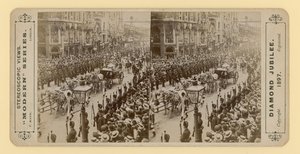 Stereoscopische afdruk van het diamanten jubileum van koningin Victoria, 28 juni 1897 door English Photographer