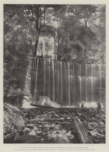 De vooruitgang van Tasmanië, Russells Falls, met gemiddelde waterstroom tijdens het zomerseizoen