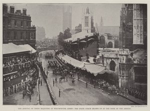 De Aankomst van Hunne Majesteiten bij Westminster Abbey, de Staatskoets bij de Deur van de Annexe door English Photographer