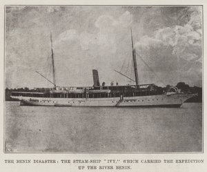 De Benin-ramp, het stoomschip Ivy, dat de expeditie de Benin-rivier op bracht