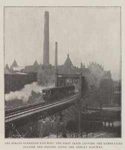 De Berlijnse bovengrondse spoorweg, de eerste trein die het energiecentrale verlaat en boven de Anhalt-spoorweg passeert door English Photographer