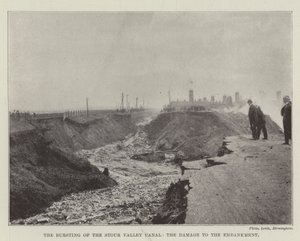 Het barsten van het Stour Valley-kanaal, de schade aan de dijk door English Photographer