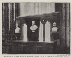 De Bustes van Charles Kingsley, Matthew Arnold, en F D Maurice in Westminster Abbey door English Photographer