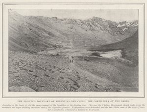 De betwiste grens van Argentinië en Chili, de Cordillera van de Andes