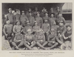 Het eerste Britse postkantoor in Pretoria, de kolonel, staf en ordonnansen door English Photographer