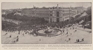 De begrafenis van Senor Castelar, de processie die de Plaza de Madrid passeert