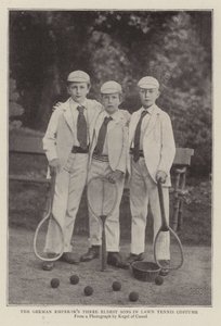 De drie oudste zonen van de Duitse Keizer in lawn tennis kostuum door English Photographer