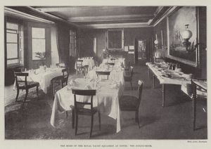 Het huis van het koninklijke jachteskader in Cowes, de eetkamer door English Photographer
