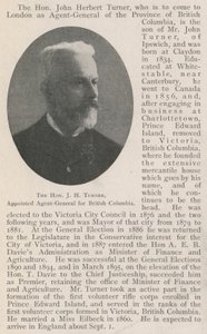 De Eerwaarde J H Turner, Benoemd tot Agent-Generaal voor Brits-Columbia