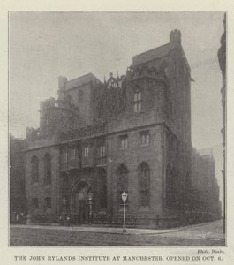 Het John Rylands Instituut in Manchester, geopend op 6 oktober door English Photographer